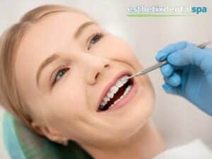 Patient receiving a checkup for dental braces at Esthetix Dental Spa